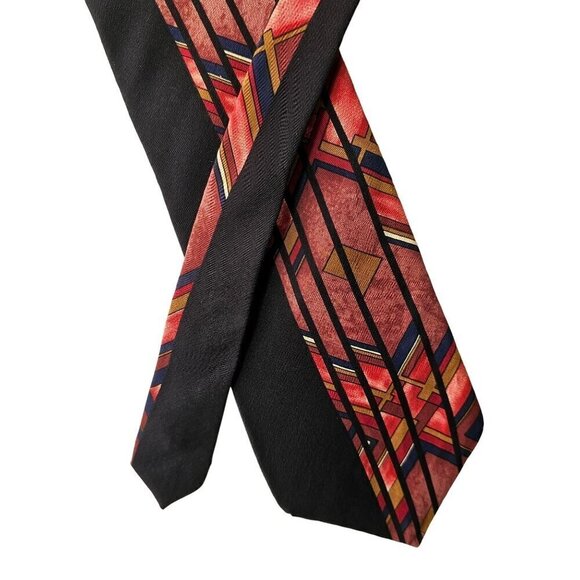 Halston III 60s Mens Tie Italian Silk Rose Black Geometric Design 4 x 57 - Picture 8 of 10